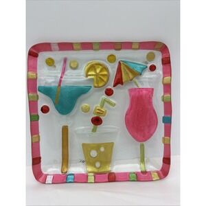 Lori Siebert  Handblown FusedGlass Platter cocktail Drinks Party Martini 11" EUC